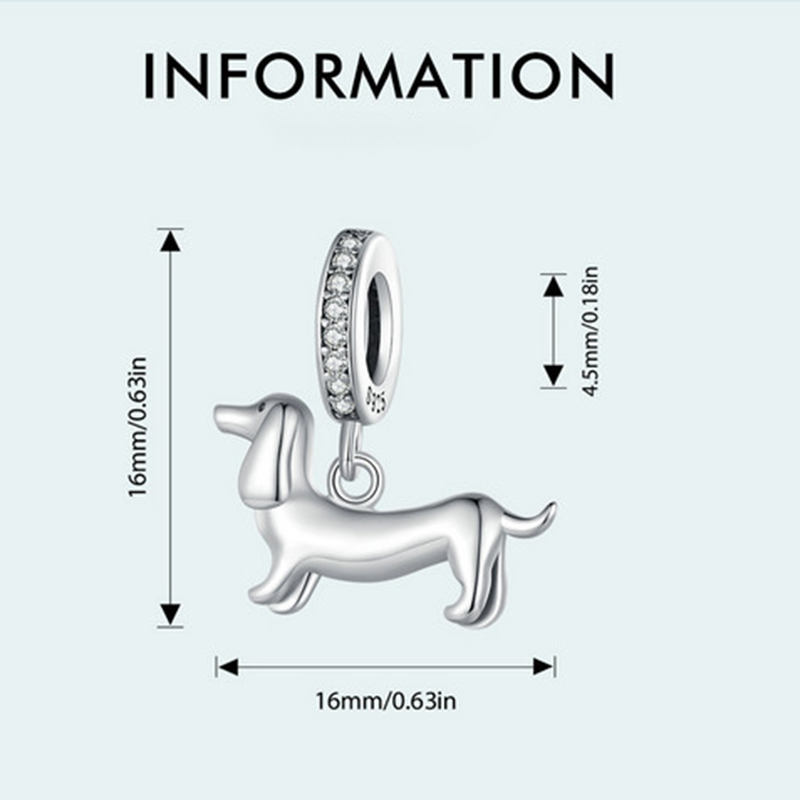 Sotiya Cute Dachshund Dog Dangle Charm Pendant Sterling Silver-Sotiya
