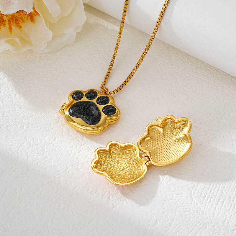 Sotiya Pet Cat Dog Puppy Paw Personalized Photo Locket Necklace-Sotiya