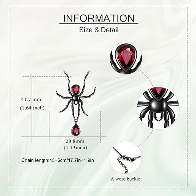 Sotiya Pear Cut Gothic Black Spider Necklace Sterling Silver-Sotiya