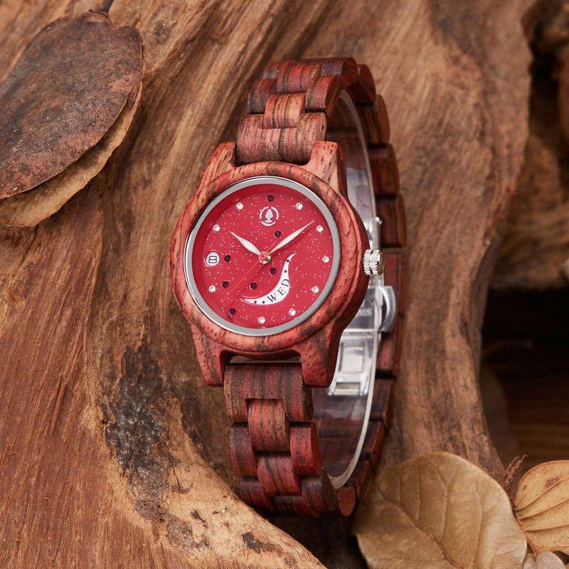 Sotiya Seven Stars and Moon Dial Quartz Wooden Watch-Sotiya