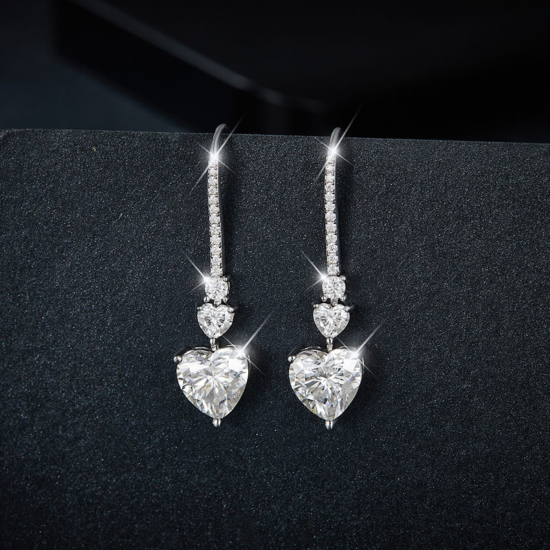 Sotiya Heart Cut Moissanite Drop Earrings Sterling Silver-Sotiya