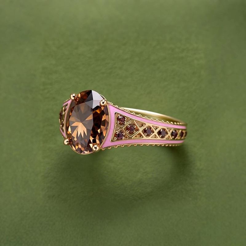 Sotiya Oval Cut Vintage Pink Enamel Coffee Engagement Ring Sterling Silver-Sotiya