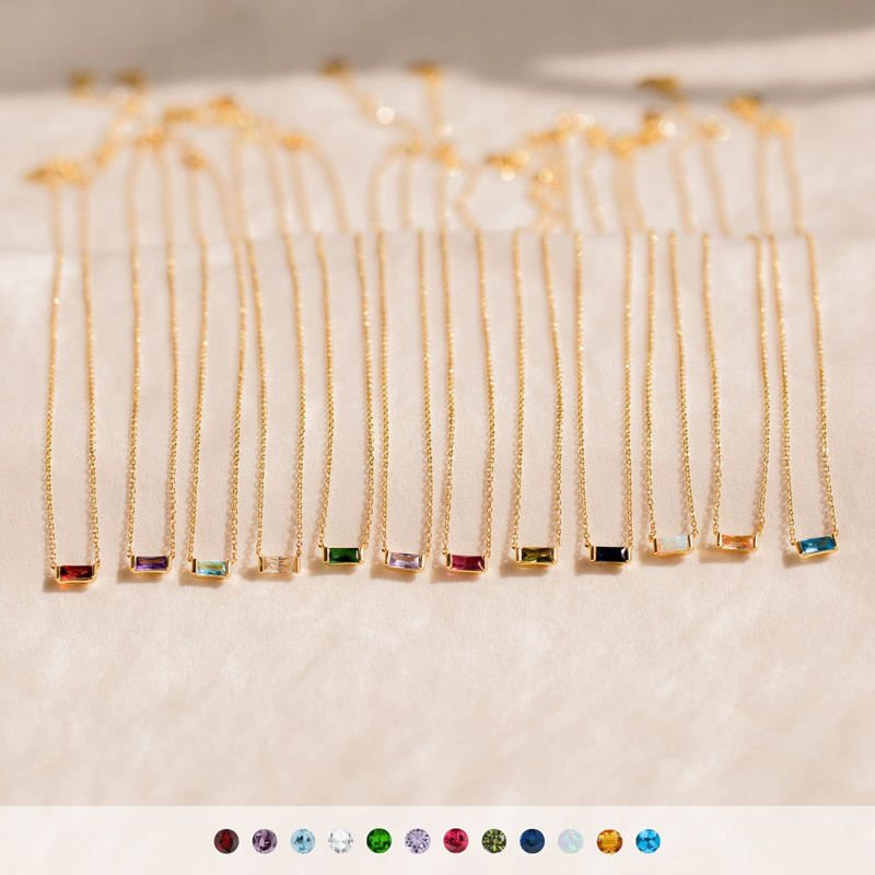 Sotiya 12 Birthstones Emerald Cut Necklace Sterling Silver-Sotiya