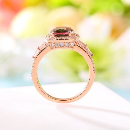 Sotiya Oval Cut Watermelon Rose Gold Halo Engagement Ring Sterling Silver-Sotiya