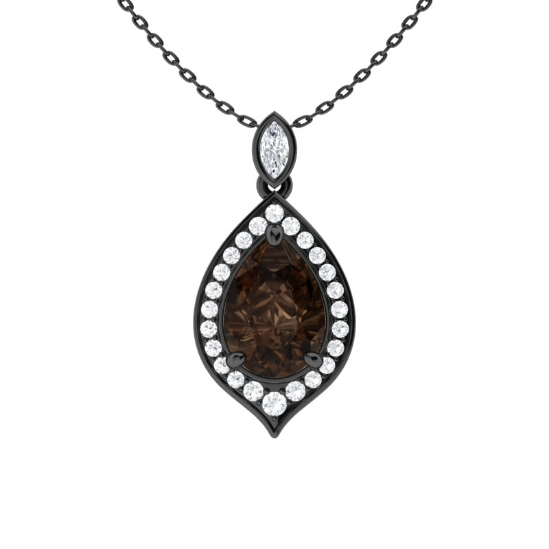 Sotiya Coffee Pear Cut Cat's Eye Halo Necklace Sterling Silver-Sotiya