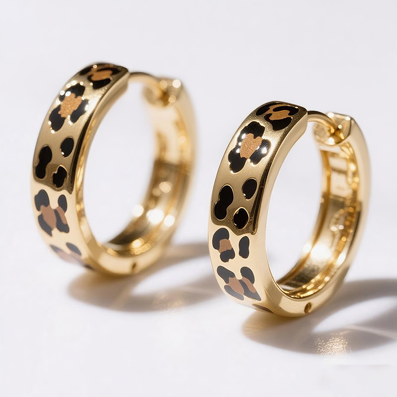 Sotiya Leopard Print Coffee Enamel Hoop Earrings Sterling Silver-Sotiya