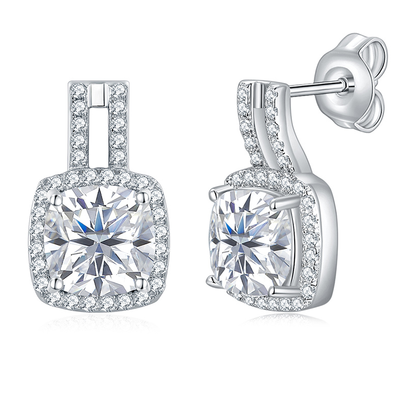 Sotiya Halo Cushion Cut Moissanite Stud Earrings Sterling Silver-Sotiya