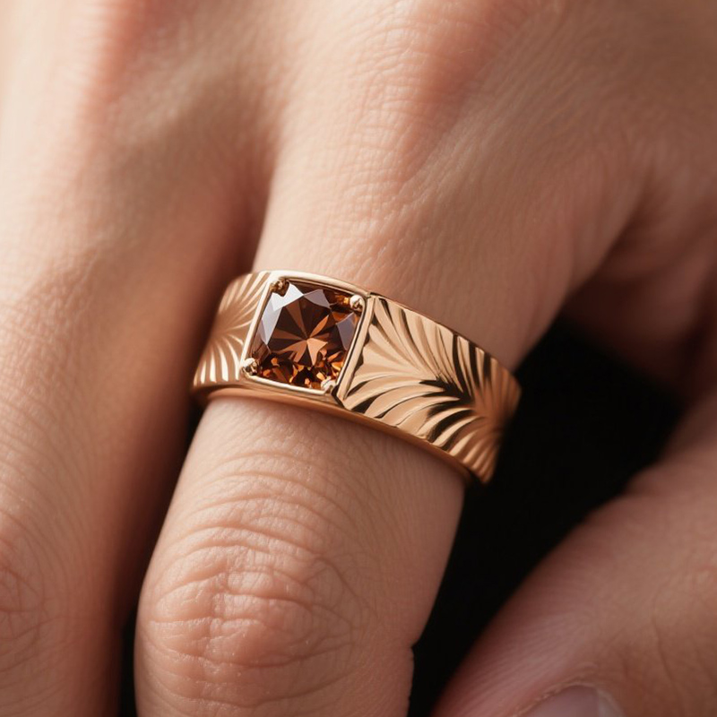 Sotiya Solitaire Coffee Cushion Cut Men's Promise Ring Sterling Silver-Sotiya