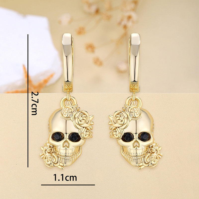 Sotiya Round Cut Gothic Rose Skull Design Drop Earrings Sterling Silver-Sotiya