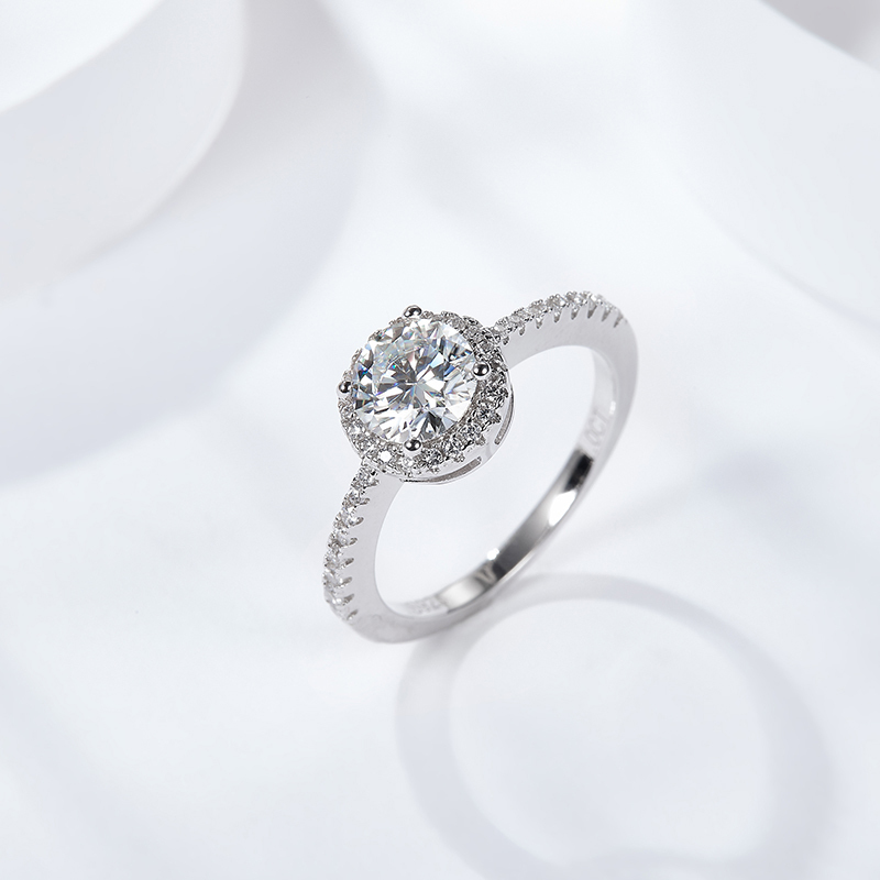 Sotiya Classic Halo Round Cut Moissanite Engagement Ring Sterling Silver