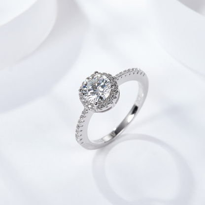 Sotiya Classic Halo Round Cut Moissanite Engagement Ring Sterling Silver