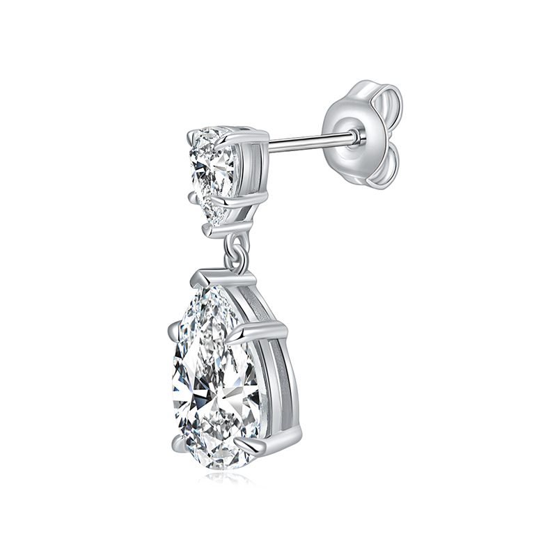 Sotiya Two Stone Pear Cut Moissanite Drop Earrings Sterling Silver-Sotiya