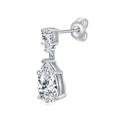 Sotiya Two Stone Pear Cut Moissanite Drop Earrings Sterling Silver-Sotiya