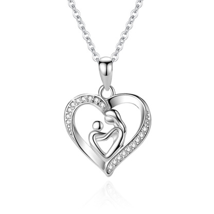 Sotiya Mom and Baby Heart Pendant Necklace Sterling Silver-Sotiya