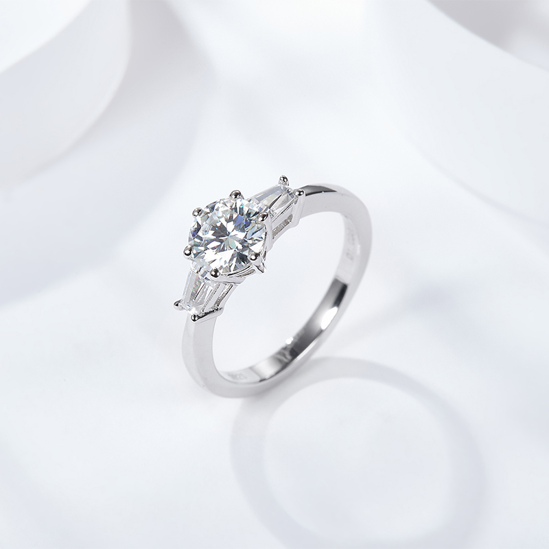 Sotiya Three Stone Round Cut Moissanite Engagement Ring Sterling Silver-Sotiya