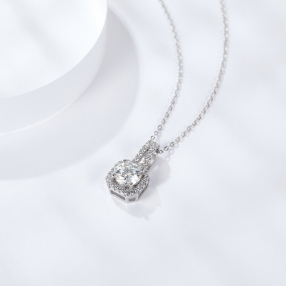 Sotiya Square Halo Design Round Cut Moissanite Necklace Sterling Silver-Sotiya