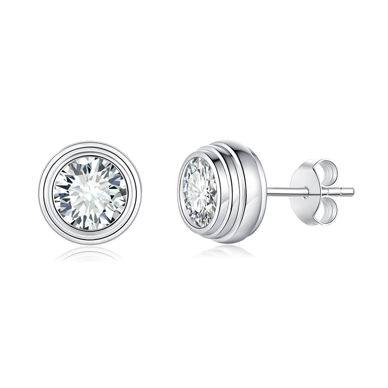 Sotiya Bezel Set Solitaire Round Cut Stud Earrings Sterling Silver-Sotiya