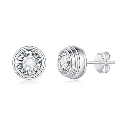 Sotiya Bezel Set Solitaire Round Cut Stud Earrings Sterling Silver-Sotiya