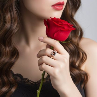 Sotiya Flower Skull Halo Heart Cut Coffee Engagement Ring Sterling Silver-Sotiya