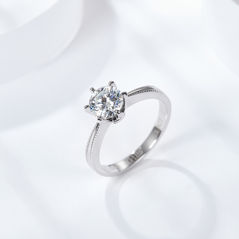Sotiya Milgrain 6 Prong Round Cut Solitaire Moissanite Engagement Ring Sterling Silver-Sotiya