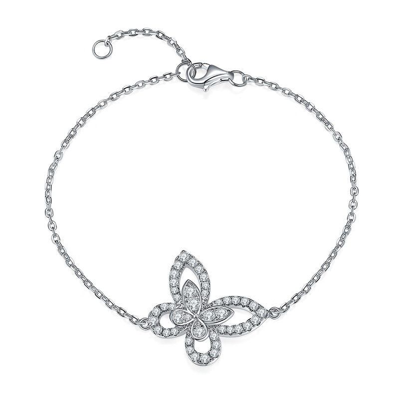 Sotiya Hollow Butterfly Round Cut Moissanite Bracelet Sterling Silver-Sotiya