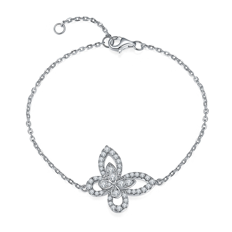 Sotiya Hollow Butterfly Round Cut Moissanite Bracelet Sterling Silver-Sotiya