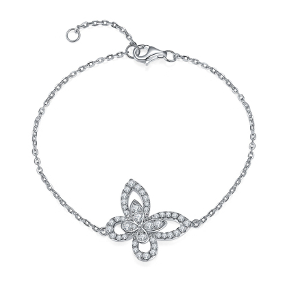 Sotiya Hollow Butterfly Round Cut Moissanite Bracelet Sterling Silver-Sotiya