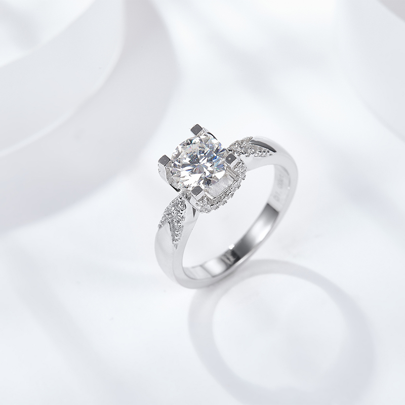 Sotiya Cathedral Round Cut Moissanite Engagement Ring Sterling Silver-Sotiya