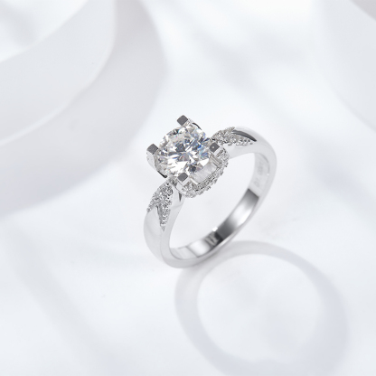 Sotiya Cathedral Round Cut Moissanite Engagement Ring Sterling Silver-Sotiya