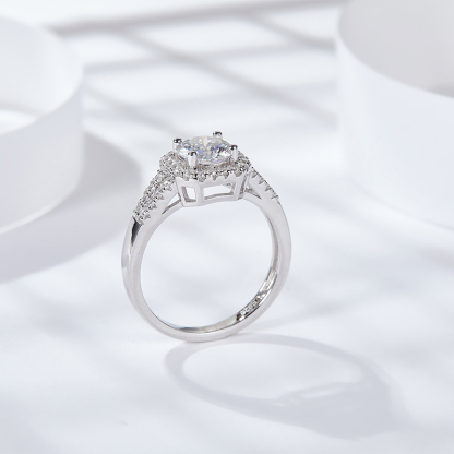 Sotiya Squircle Shaped Halo Round Cut Engagement Ring Sterling Silver-Sotiya