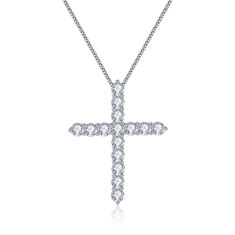 Sotiya Round Cut Moissanite Cross Necklace Sterling Silver-Sotiya