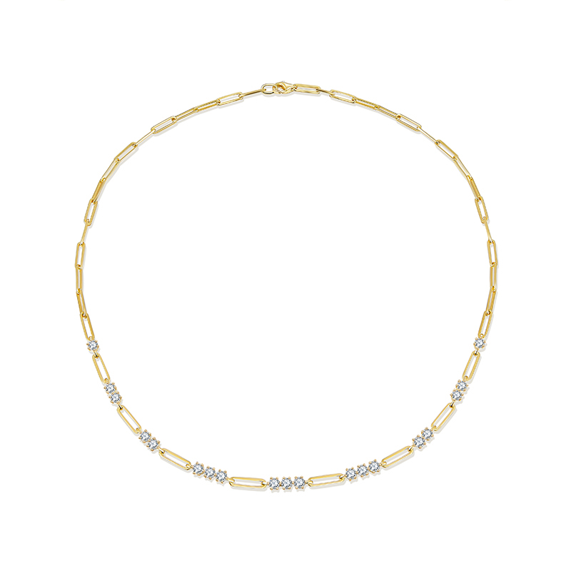 Sotiya Moissanite Paperclip Chain Necklace Yellow Gold Tone Sterling Silver-Sotiya