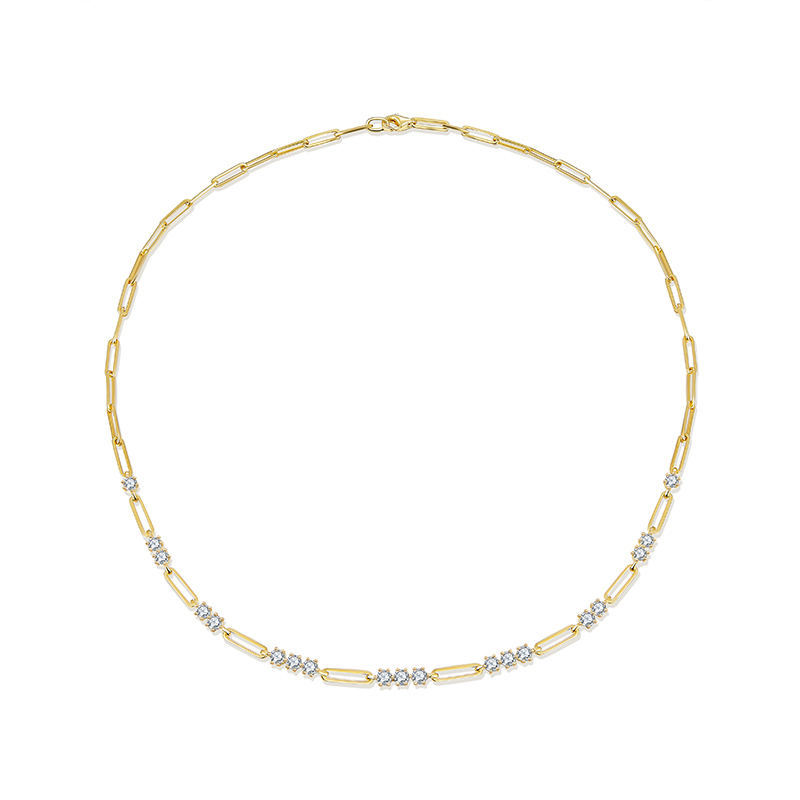 Sotiya Moissanite Paperclip Chain Necklace Yellow Gold Tone Sterling Silver-Sotiya
