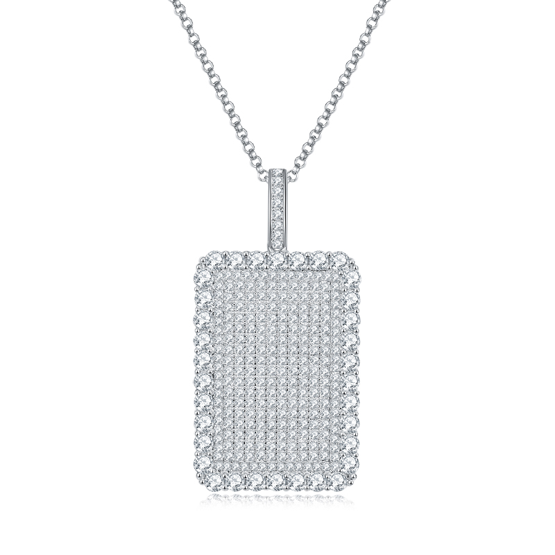 Sotiya Round Cut Full Moissanite Dog Tag Necklace Sterling Silver-Sotiya