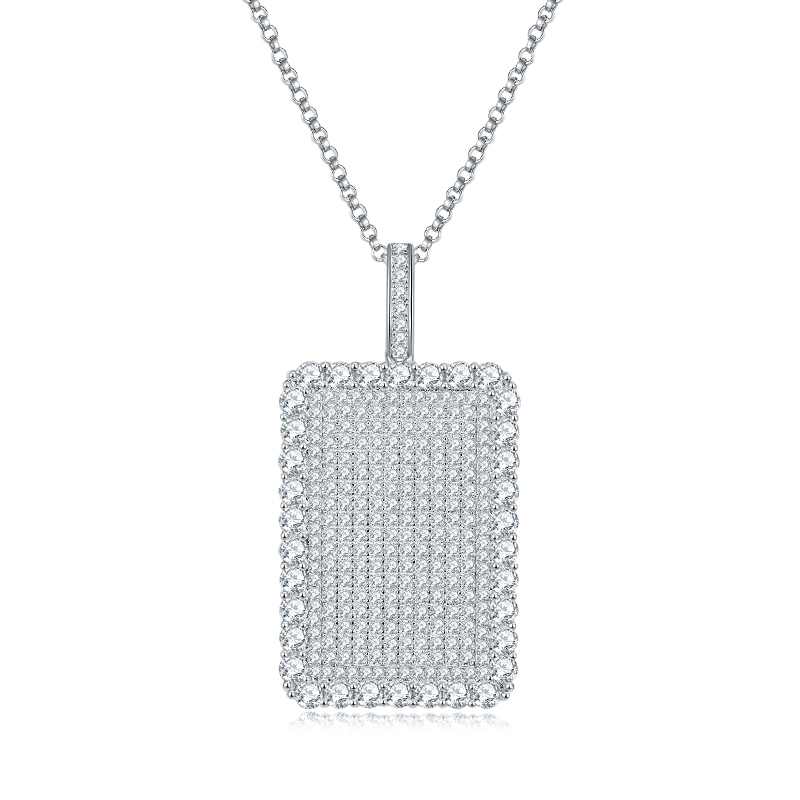 Sotiya Round Cut Full Moissanite Dog Tag Necklace Sterling Silver-Sotiya