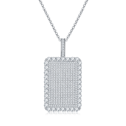 Sotiya Round Cut Full Moissanite Dog Tag Necklace Sterling Silver-Sotiya