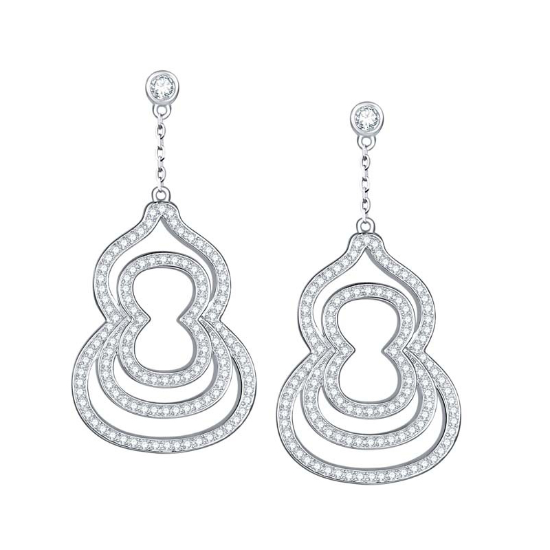Sotiya Gourd Design Round Cut Moissanite Drop Earrings Sterling Silver-Sotiya