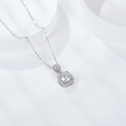 Sotiya Squircle Shaped Halo Round Cut Moissanite Necklace Sterling Silver-Sotiya