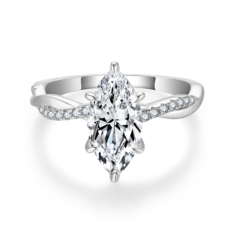 Sotiya Hidden Halo Twist Marquise Cut Moissanite Engagement Ring Sterling Silver-Sotiya
