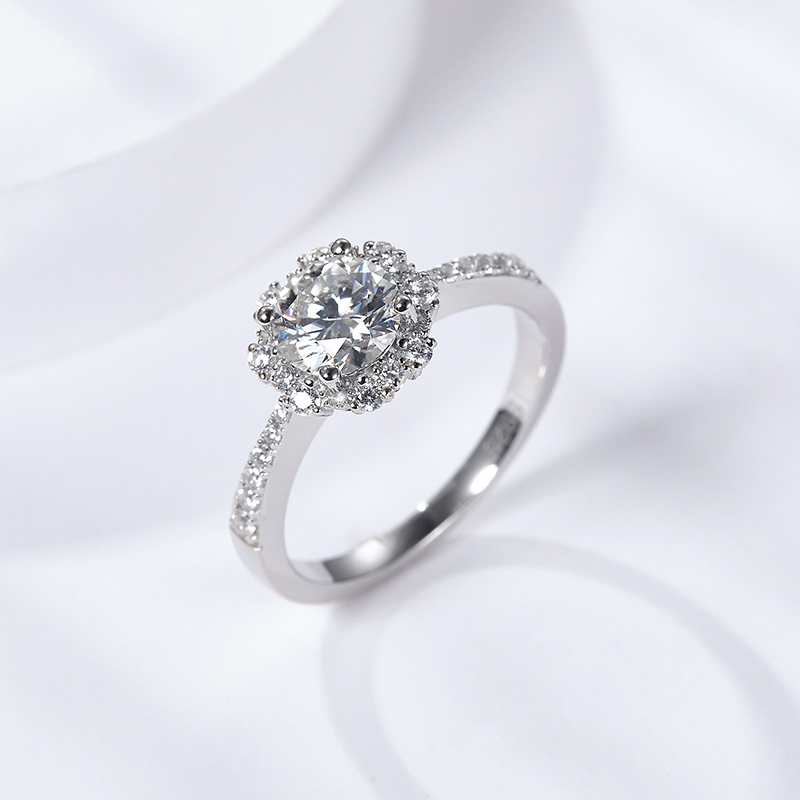 Sotiya Flower Halo Round Cut Moissanite Engagement Ring Sterling Silver-Sotiya