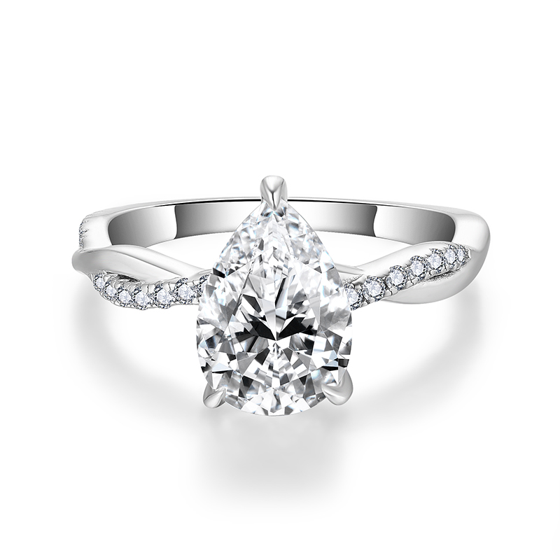 Sotiya Hidden Halo Twist Pear Cut Moissanite Engagement Ring Sterling Silver-Sotiya