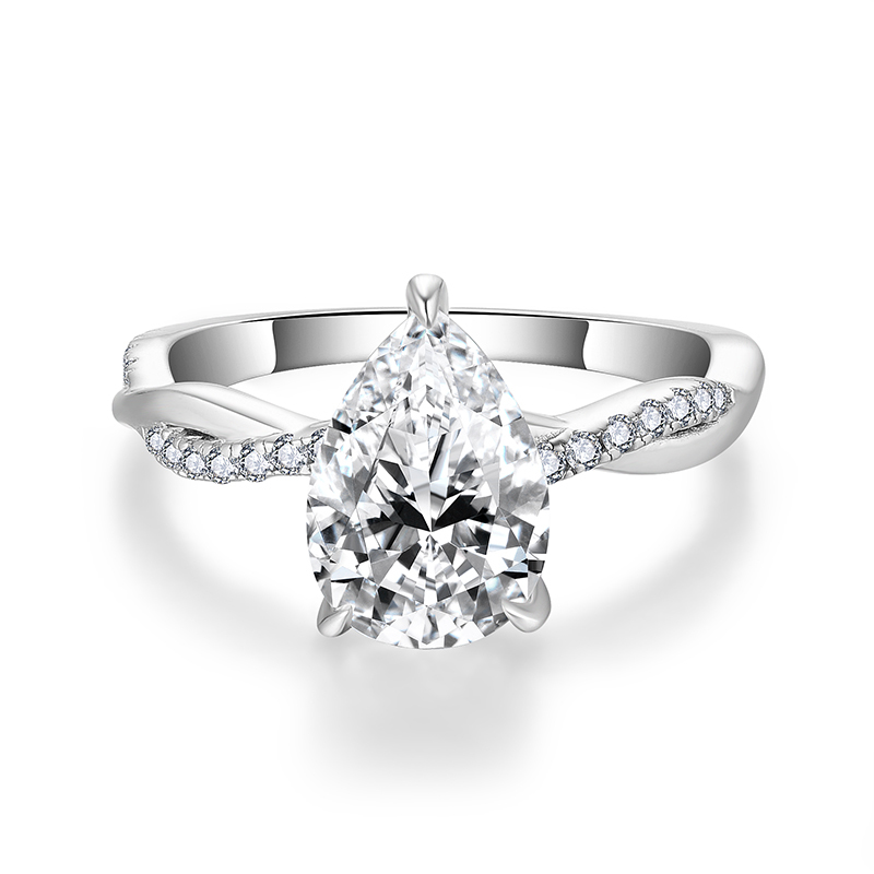 Sotiya Hidden Halo Twist Pear Cut Moissanite Engagement Ring Sterling Silver-Sotiya
