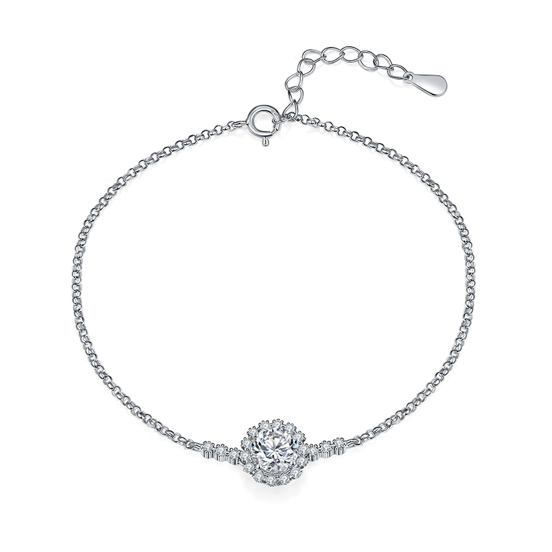 Sotiya Halo Round Cut Moissanite Bracelet Sterling Silver-Sotiya