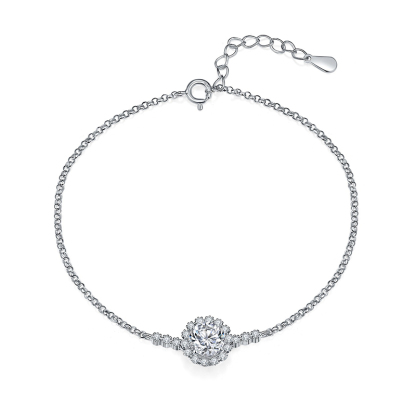 Sotiya Halo Round Cut Moissanite Bracelet Sterling Silver-Sotiya