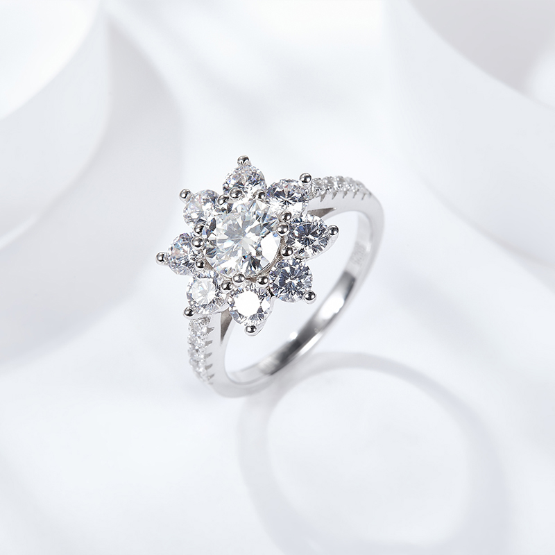 Sotiya Sunflower Cathedral Round Cut Moissanite Engagement Ring Sterling Silver-Sotiya