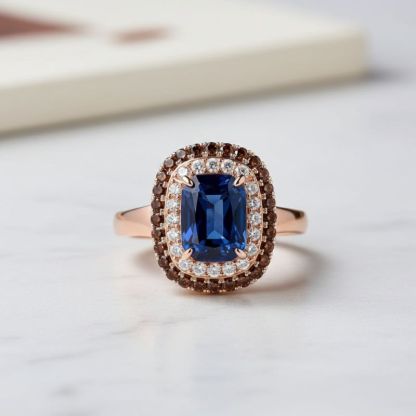 Sotiya Double Halo Radiant Cut Sapphire Coffee Engagement Ring Sterling Silver-Sotiya