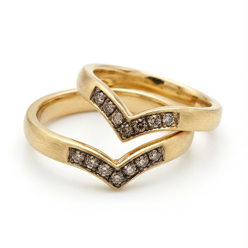 Sotiya V-shaped Design Round Cut Coffee Couple Rings Sterling Silver-Sotiya