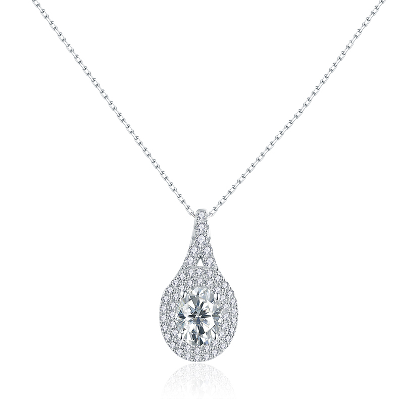 Sotiya Two Halo Oval Cut Moissanite Necklace Sterling Silver-Sotiya