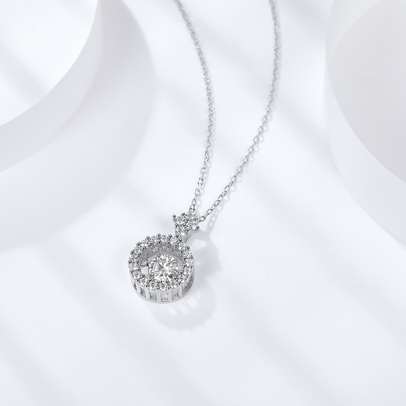 Sotiya Hollow Round Cut Moissanite Necklace Sterling Silver-Sotiya