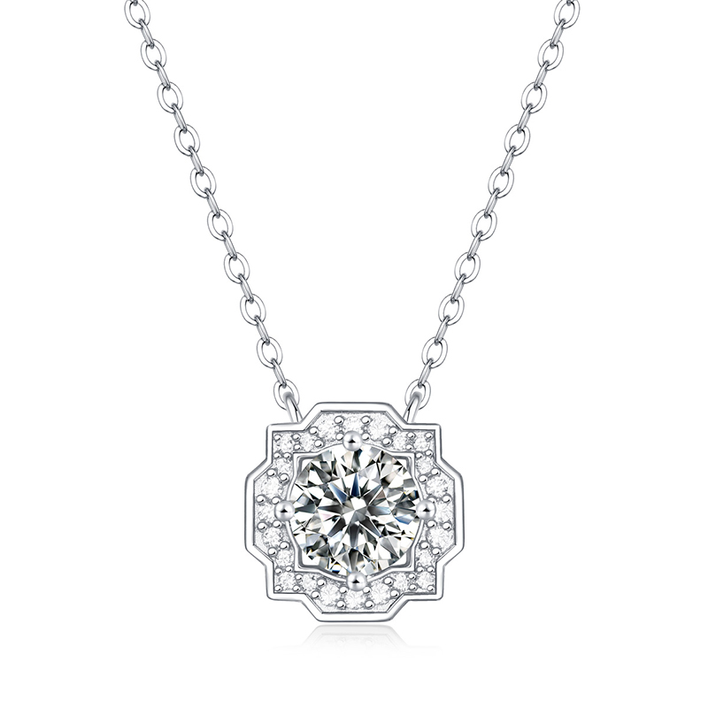 Sotiya Belle Geometry Round Cut Moissanite Necklace Sterling Silver-Sotiya
